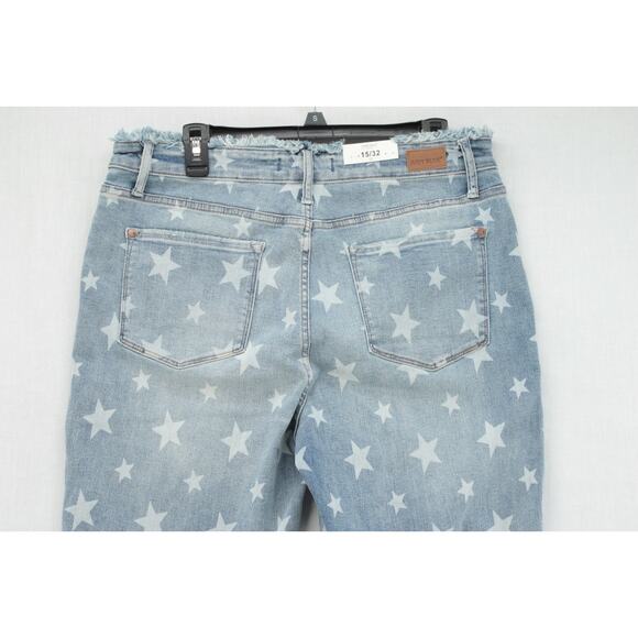 New Judy Blue Jeans Women 15/32 Blue Denim Shining Star Print Cropped Straight - Picture 7 of 13
